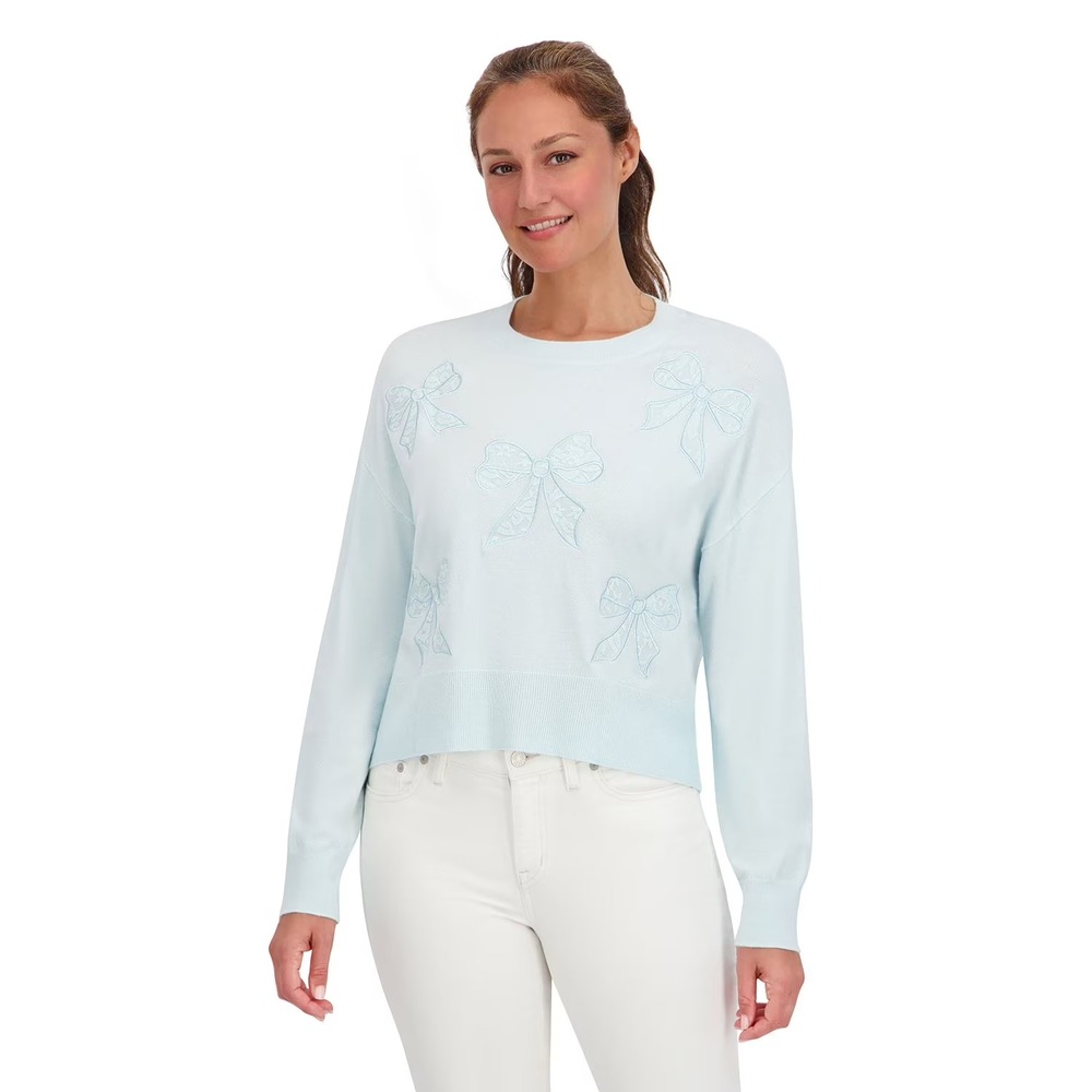 Bridgerton Womens Lace Bow Sweater XXL Light Blue Netflix Crewneck Pullover NWT